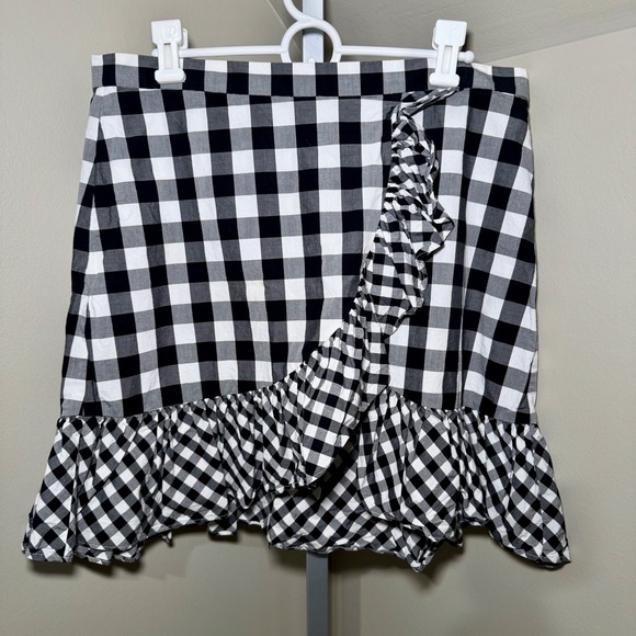 J. Crew Dresses & Skirts - J. Crew Black White Gingham Ruffle Wrap Mini Skirt Size‎ 12